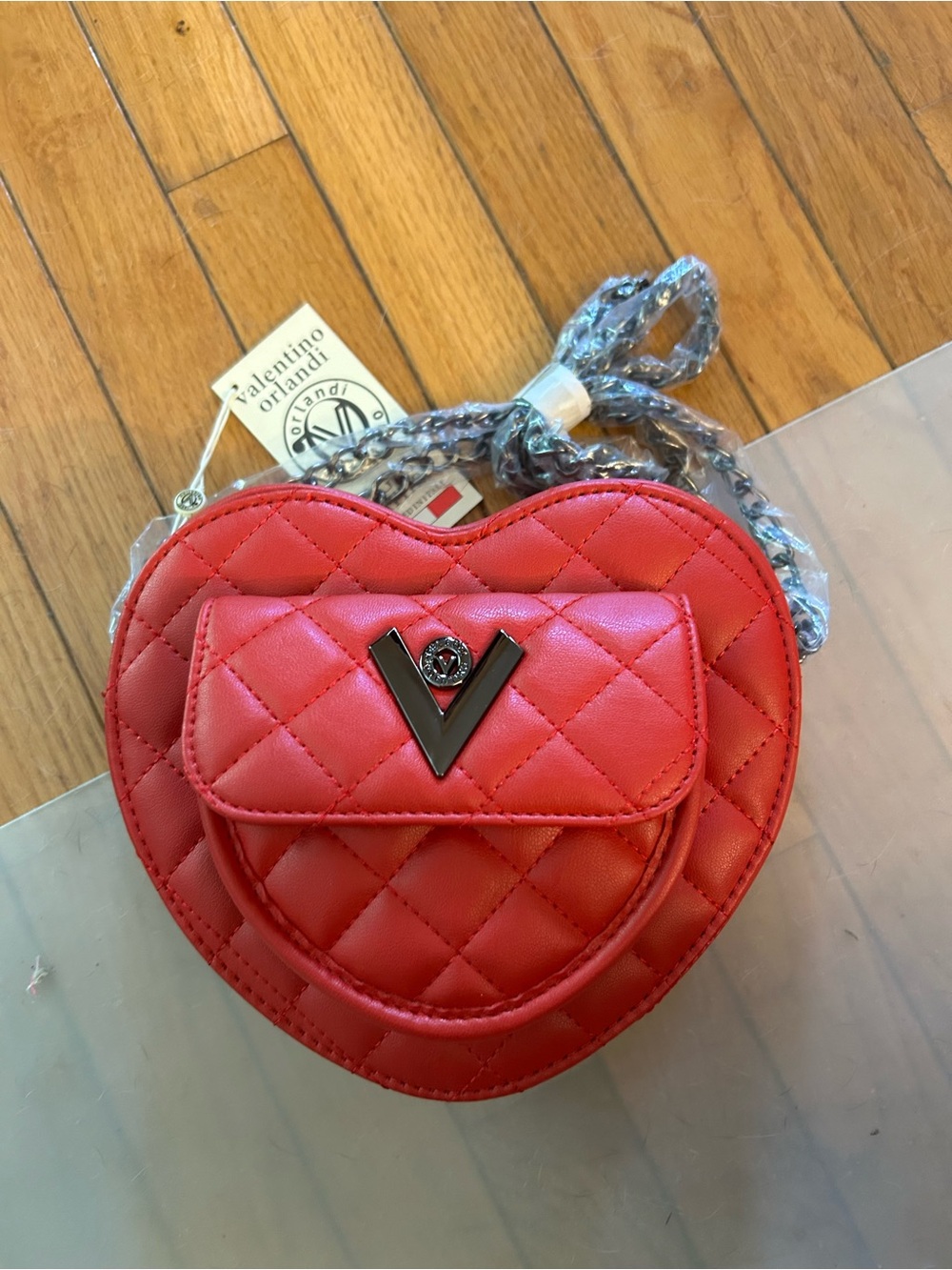 Valentino Orlandi Quilted Heart Crossbody in Red